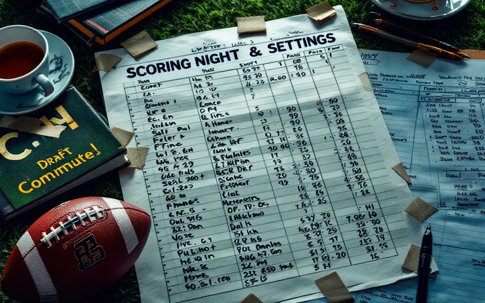 A scoring settings sheet printed and annotated